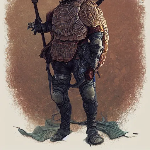Prompt: a detailed portrait of a turtle warrior dressed with a leather armor, by victo ngai and justin gerard, digital art, realistic painting, very detailed, fantasy, dnd, trending on artstation