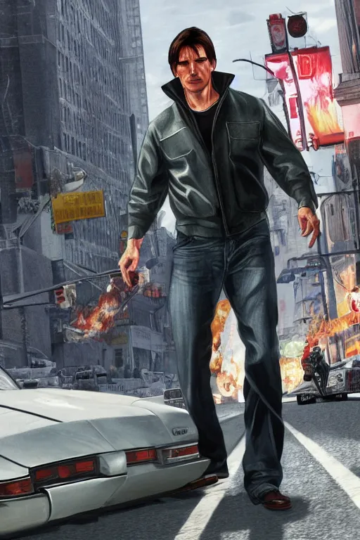 Image similar to a medium shot of tom cruise in gta 4, loading screen art by stephen bliss, highly detailed, trending on artstationhq