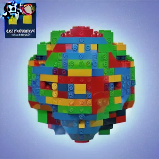 Prompt: lego set of a dyon sphere, cover illustration, lego style