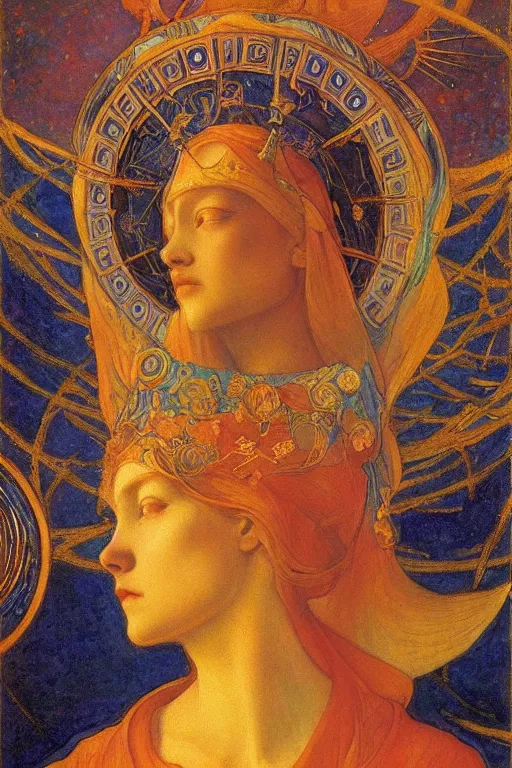 Image similar to goddess of the new moon, by Annie Swynnerton and Nicholas Roerich and jean delville, dramatic cinematic lighting , ornate headdress , flowing robes, lost civilizations, smooth, sharp focus, extremely detailed