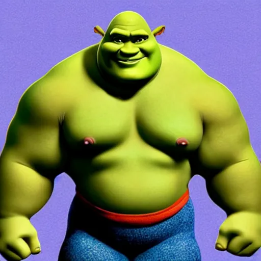 Prompt: Muscular Shrek can't hurt you