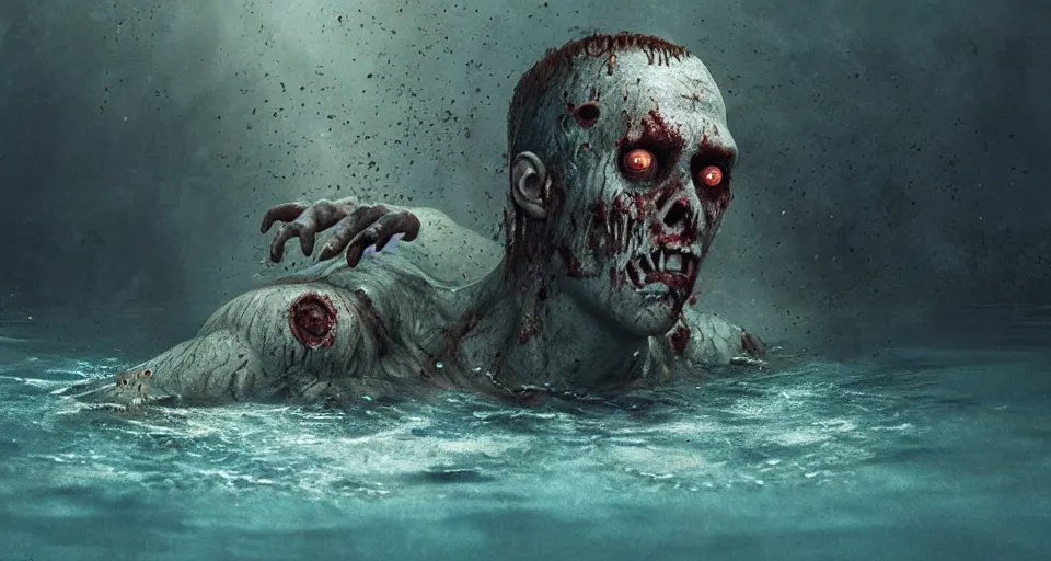 Image similar to highly detailed full body portrait of a zombie swimming underwater in a zombie - apocalypse, in a swimming pool, by greg rutkowski, octane render