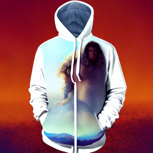 Image similar to jesus wear hoodie, photobashing, 8 k,