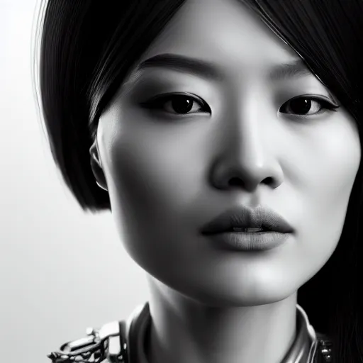 Prompt: closeup portrait of a sophisticated, fashionable cyberpunk young asian woman, rich queen, ruler of the world, medium length straight hair, high tech jewelry, an ultrafine hyperdetailed illustration by irakli nadar, matt wisniewski style, intricate linework, porcelain skin, unreal engine 5 highly rendered, global illumination, radiant light, detailed and intricate environment
