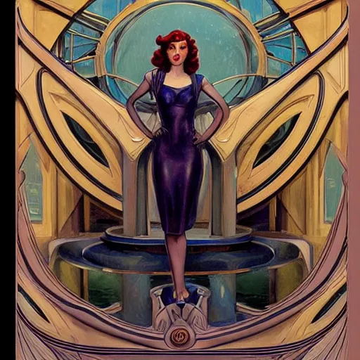 Image similar to a streamline moderne, art nouveau, ( ( dieselpunk ) ) painting in the style of charlie bowater, and in the style of donato giancola, and in the style of charles dulac. symmetry, smooth, sharp focus, semirealism, intricate symmetrical ultrafine background detail.