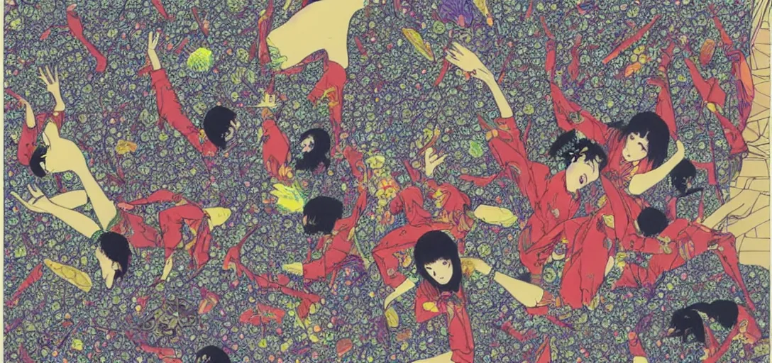 Prompt: A neo-psychedelic vision of Acid Communism that corrodes our capitalist realism present, as speculated by cultural theorist Mark Fisher in anime color palette, by Yasunari Ikenaga, Yamato