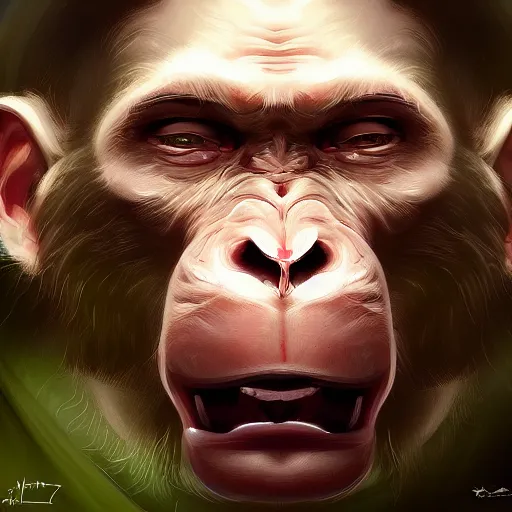 Image similar to Putin painfully transforming into a monkey, concept art, digital painting, trending on artstation, highly detailed, epic composition, 8k UHD