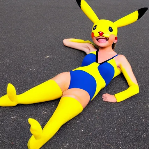 Prompt: anthropomorphic pikachu girl in a monokini