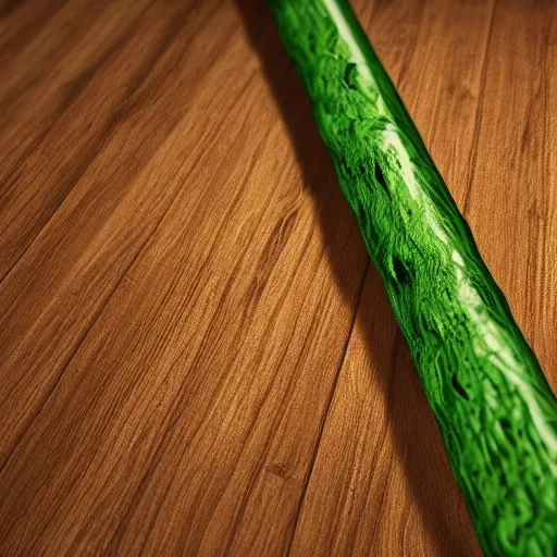 Image similar to short wooden cane with green slime on it, octane render