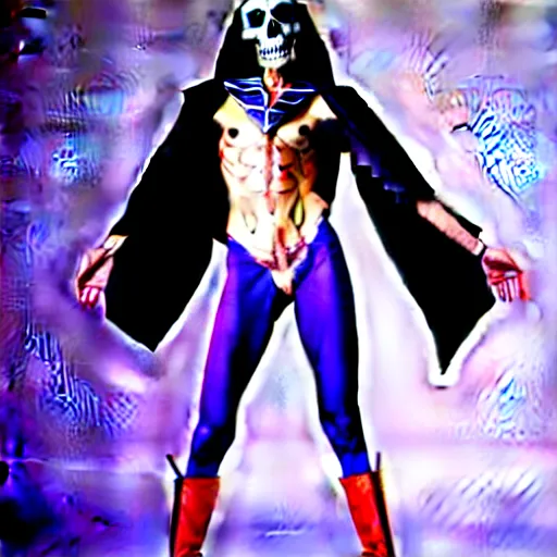 Image similar to glamour fashion modeling photo of skeletor