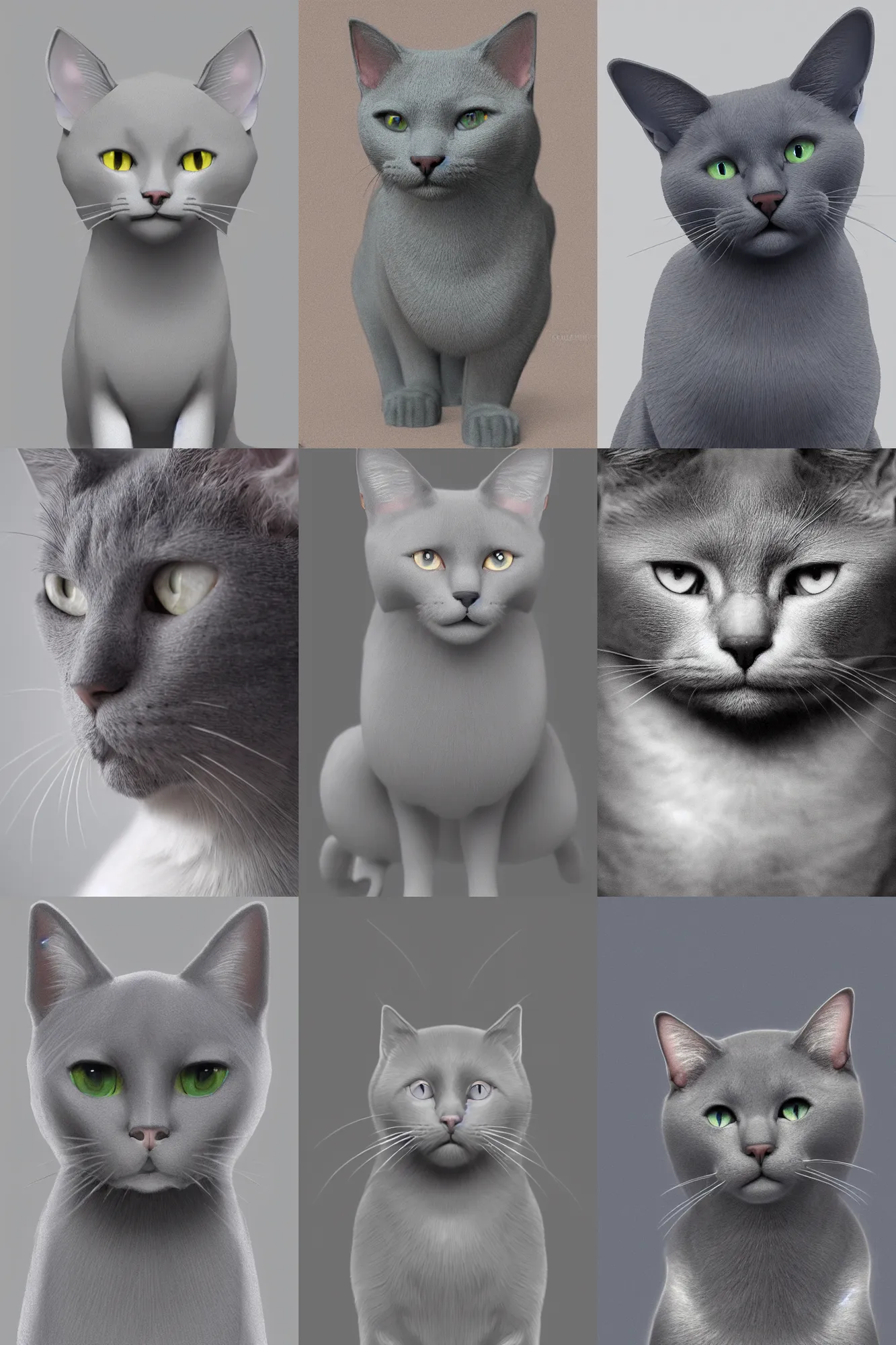 Prompt: a russian blue cat symmetric with a white chest, hd, 8 k, artstation