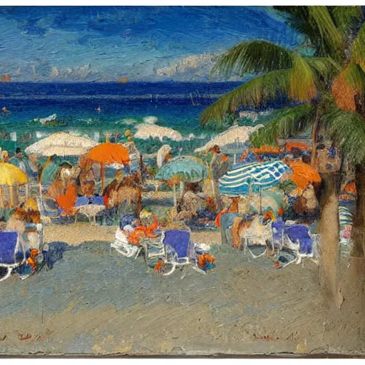 Prompt: oil paint impasto reliefs, italian beach scene, an artwork by charles w. bartlett and colin campbell cooper