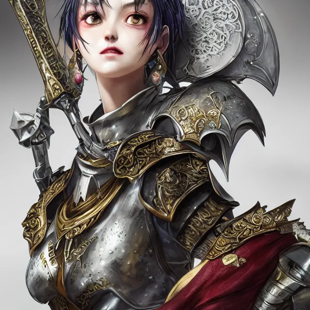 Prompt: studio portrait of lawful good colorful female holy knight paladin as absurdly beautiful, elegant, young sensual gravure idol, ultrafine hyperrealistic detailed face illustration by kim jung gi, irakli nadar, intricate linework, sharp focus, bright colors, matte, octopath traveler, final fantasy, unreal engine highly rendered, global illumination, radiant light, intricate environment