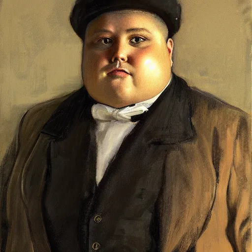 Prompt: highly detailed portrait of a grossly obese flamboyant man who is shaped like a pear artstation, 8 k, sfx, john singer sargent.
