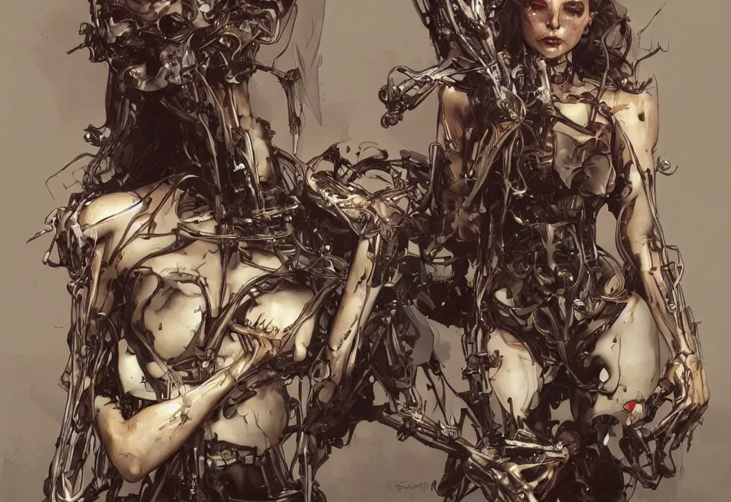 Image similar to dead endoskeleton by simon bisley, photoshop, art by artgerm and greg rutkowski and alphonse mucha