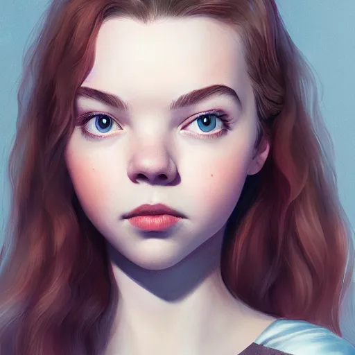 Image similar to a portrait of anya taylor - joy as a pixar character, beautiful, elegant, extremely detailed digital art, trending on artstation hyper realistic matte painting, by wlop, artgerm