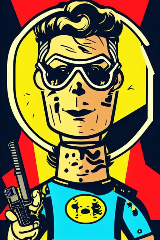 Image similar to fallout 7 6 retro futurist illustration art by butcher billy, sticker, colorful, illustration, highly detailed, simple, smooth and clean vector curves, no jagged lines, vector art, smooth andy warhol style