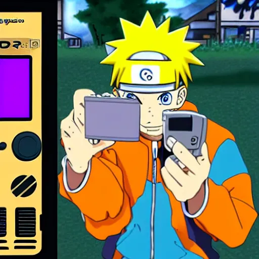 Image similar to Naruto playing Gameboy