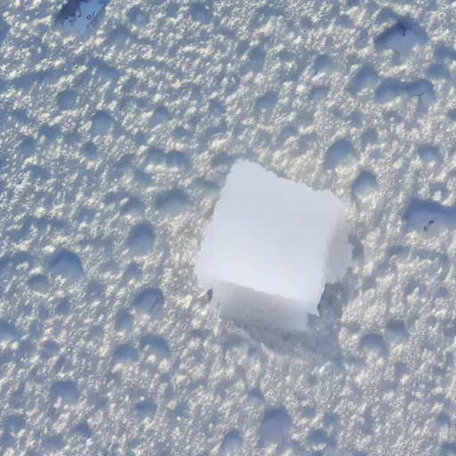 Prompt: a mile - wide cube of salt dissolving in hudson bay