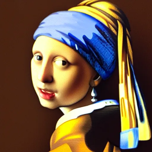 Image similar to an oil painting of orange cat with a pearl earring by jan vermeer, headshot, 8 k