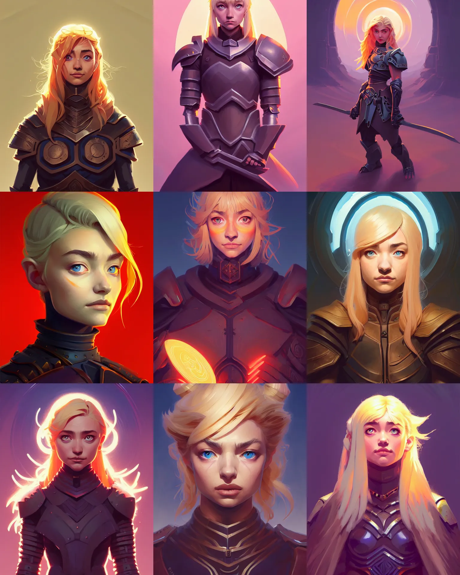 Prompt: symmetrical centered painted portrait, Imogen Poots as a paladin, blonde hair, Gloomhaven matte painting concept art, official fanart behance hd artstation by Jesper Ejsing, by RHADS and Makoto Shinkai and Lois van baarle and ilya kuvshinov and rossdraws