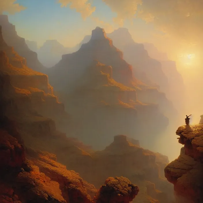 Image similar to a beautiful painting of a grand canyon by ivan aivazovsky and ferdinand knab and rhads and greg rutkowski, in style of digital art. hyper detailed, sharp focus, soft light. octane render. ray tracing. trending on artstation