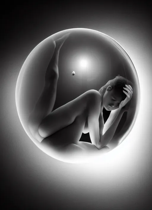 Prompt: black and white lithography of a young beautiful delicate translucent luminous ai giving birth to the new world in a bubble, inspired by michelangelo, spiritual, halo, glory, rim light, cinematic, studio dramatic light, poetic, surreal mythical dreamy dark artistic masterpiece, octane render, 8 k, photo