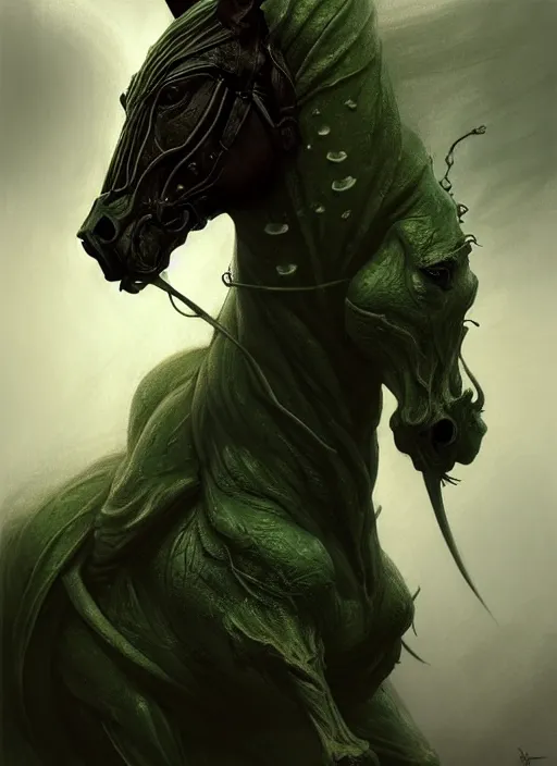 Image similar to concept art by artgerm, pestilence of the four horsemen of the apocalypse, soft green natural light, intricate, hooded death riding a horse, highly detailed dark art, digital painting, artstation, concept art, smooth, sharp focus, illustration, art by greg rutkowski and luis rollo and uang guangjian and gil elvgren, symmetry!