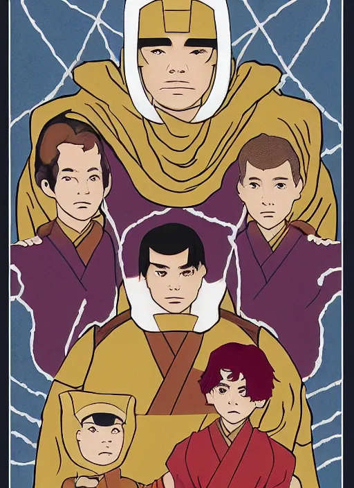 Image similar to family portrait of duke leto atreides and prince paul atreides, dune, in the style of yamato - e, traditional japanese, tosa school, tosa mitsuoki, tosa mitsunobu, iwasa matabei.