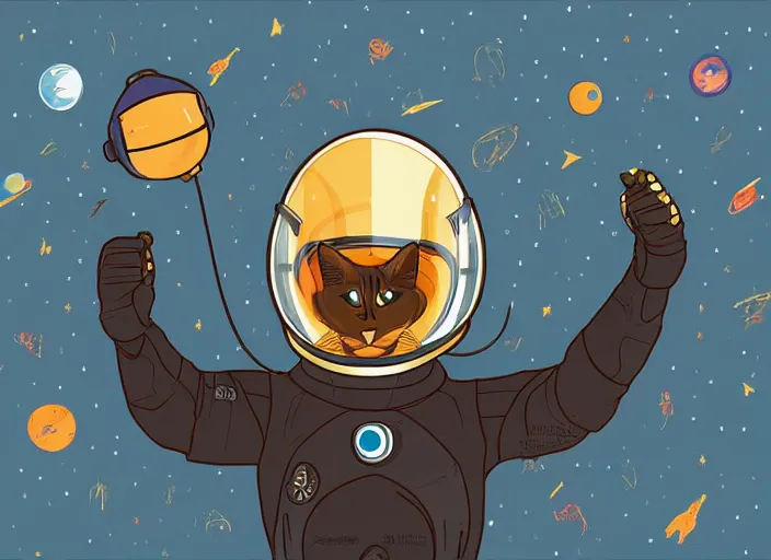 Image similar to digital art vector cat wearing space helmet scifi!!! detailed wallpaper trending on artstation