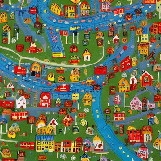 Prompt: Busytown, by Michael Kidron, intricate, detailed