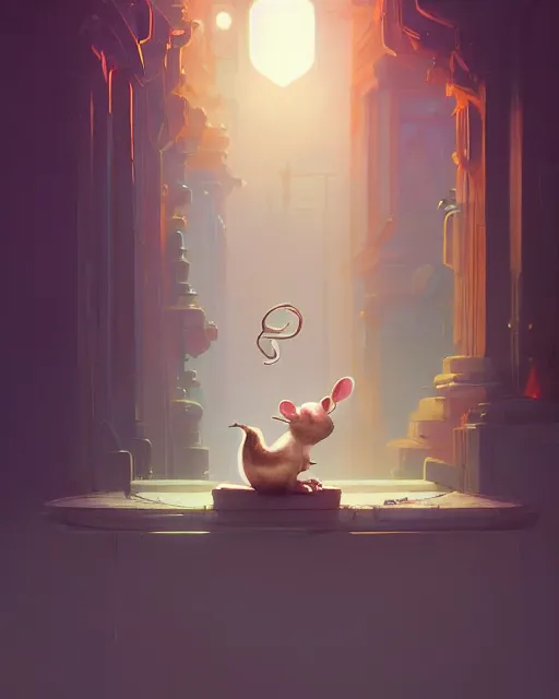 Image similar to highly detailed vfx portrait of a cute little rat casting light magic, unreal engine, greg rutkowski, loish, rhads, beeple, makoto shinkai and lois van baarle, ilya kuvshinov, rossdraws, tom bagshaw, alphonse mucha, global illumination, detailed and intricate environment