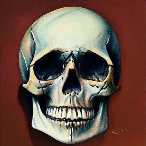 Prompt: “a skull on shelf realistic panting”