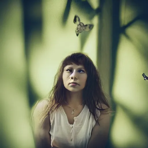 Prompt: a portrait photo of a woman, portrait photography, butterfly lighting