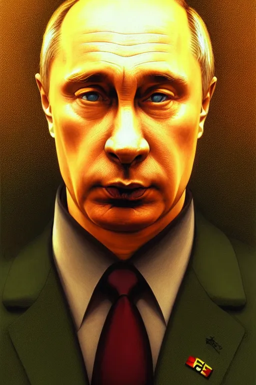 Image similar to vladimir putin as a yellow funny homer simpson, realistic portrait, symmetrical, highly detailed, digital painting, artstation, concept art, smooth, sharp focus, illustration, cinematic lighting, art by artgerm and greg rutkowski and alphonse mucha