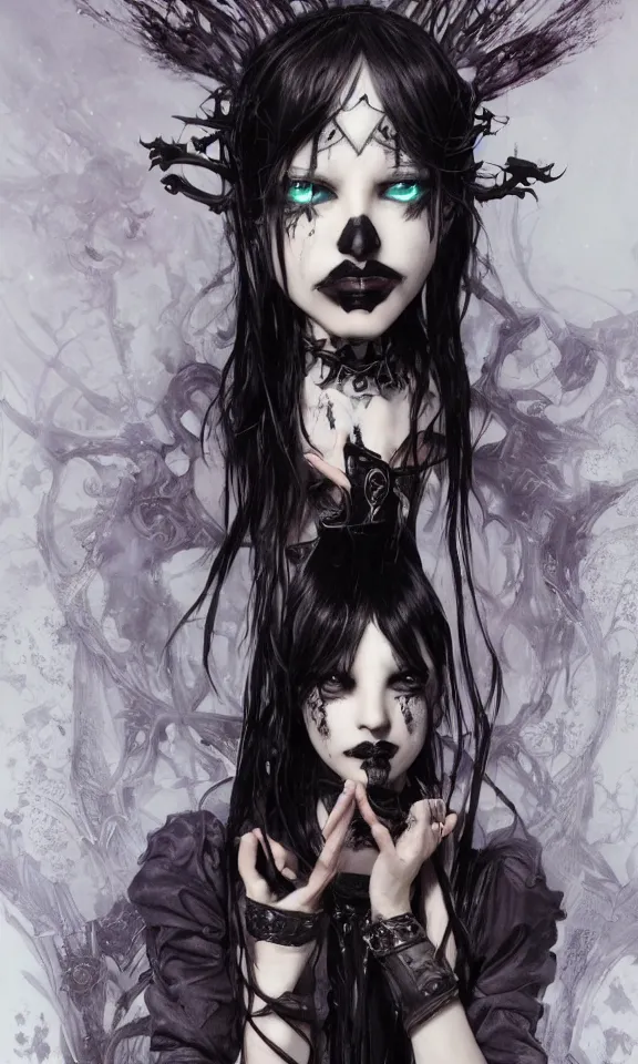 Prompt: !dream Full shot of a ghoulpunk high priestess, defined facial features, intricate, gothic punk, malice mizer, ai yazawa, symmetrical facial features. By Ruan Jia and Artgerm and Range Murata and WLOP and Ross Tran and William-Adolphe Bouguereau and Beeple. Key Art. Fantasy Illustration. award winning, Artstation, intricate details, realistic, Hyperdetailed, 8k resolution. Iridescent accents.