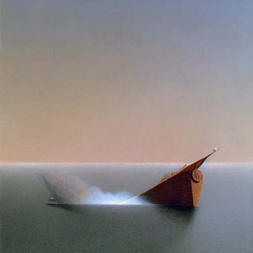 Image similar to naval cannon firing by Zdzisław Beksiński, oil on canvas