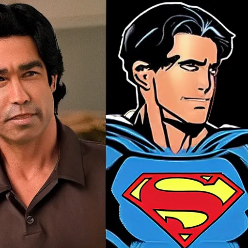 Image similar to A masculine middle aged man with tan skin, brown eyes, and hip-length, shiny, black hair, in the style of DC Comics