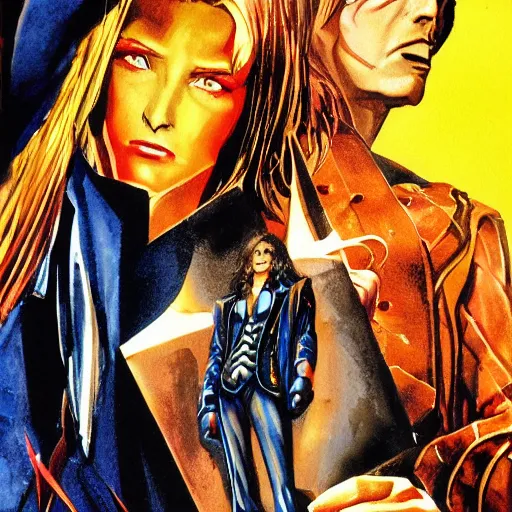 Image similar to photorealistic picture, by bob peak and alex ross, castlevania movie poster in 1 9 9 4, gouache and wash paints, fine details, fine intricate, fine facial proportionate, fine body proportionate, fine fix broken line, fine fix duplicate line, smooth focus, sharp details, bokeh, 4 k, 5 k extreme ly details