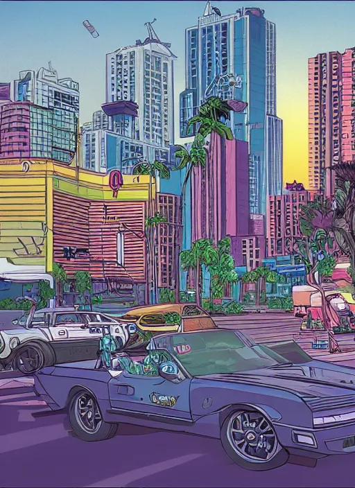 Image similar to highly detailed city gta vice city art,, fantasy art by stephen bliss