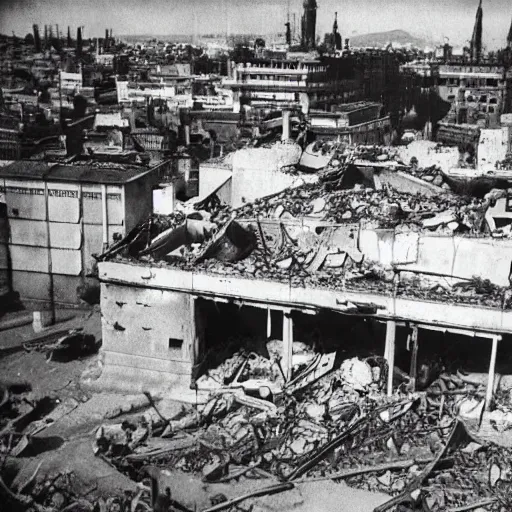 Image similar to A photo of a Madrid after a nuclear bomb in the Spanish Civil War