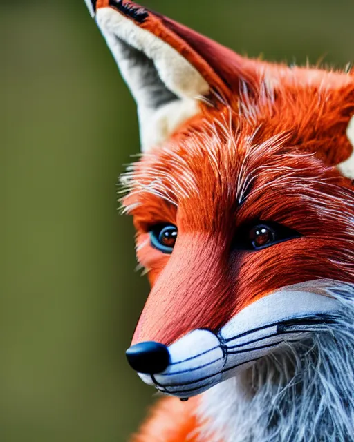 Image similar to portrait photo headshot still of a fox fursuit, 8 k, 8 5 mm f 1. 8, fursuit