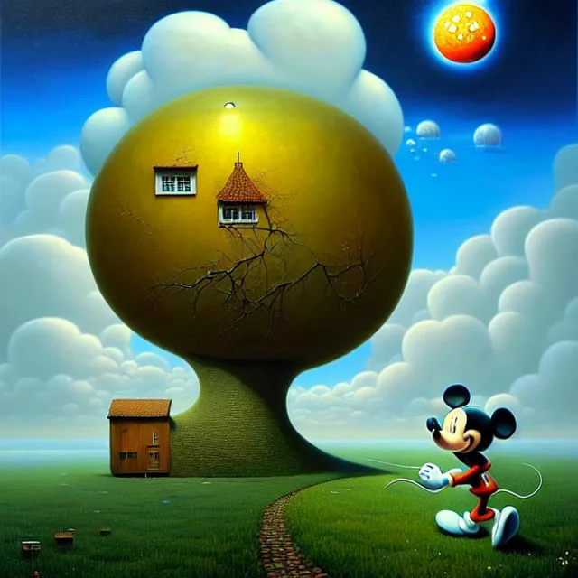 Image similar to gediminas pranckevicius an oil on canvas portrait painting of mickey mouse, surrealism, surrealist, cosmic horror, rob gonsalves, high detail