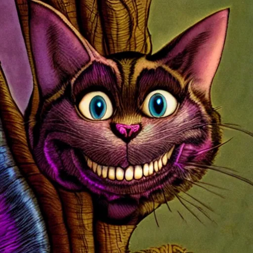 Prompt: The Cheshire Cat, in the style of Jean Giraud