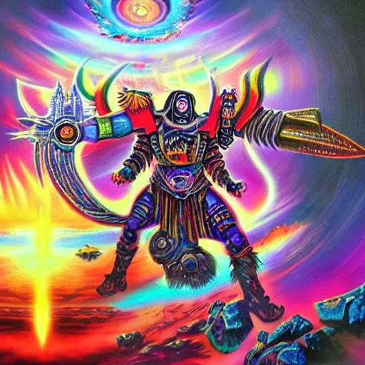 Prompt: warhamer 4 0 k the true meaning of the warp, epic shamanic dmt art, airbrush art