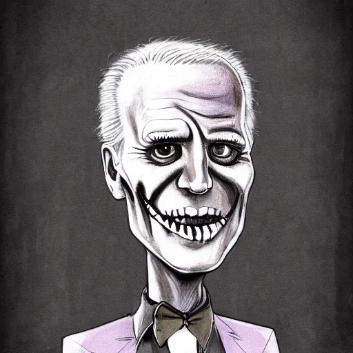 Image similar to grunge drawing of joe Biden in the style of jack skellington and Jacob Shaw,creepy, surreal, trending on artstation