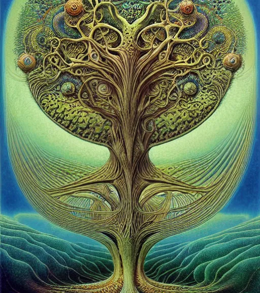 Image similar to tree of life by roger dean and andrew ferez, art forms of nature by ernst haeckel, divine chaos engine, symbolist, visionary, art nouveau, botanical fractal structures, organic, detailed, realistic, surreality