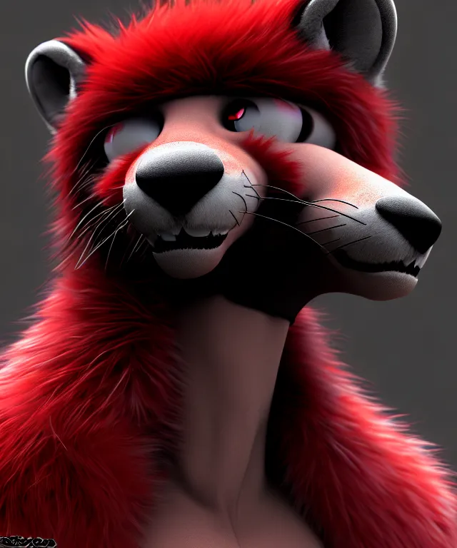 Image similar to furry - male - red - black - weasel - geistcaller - fursona uhd ue 5 visual novel pc game expressions, photorealistic