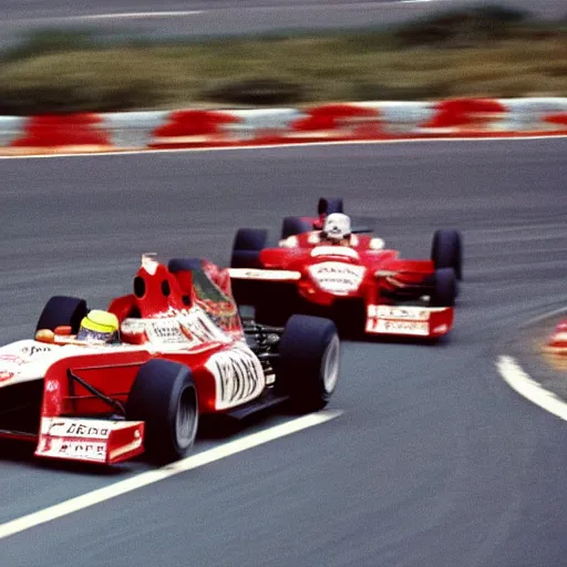 Prompt: Michael Schumacher leading the race, 1980 style photography