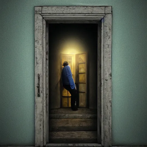 Prompt: old man going through an old magical door, digital art, 4 k, fantasy